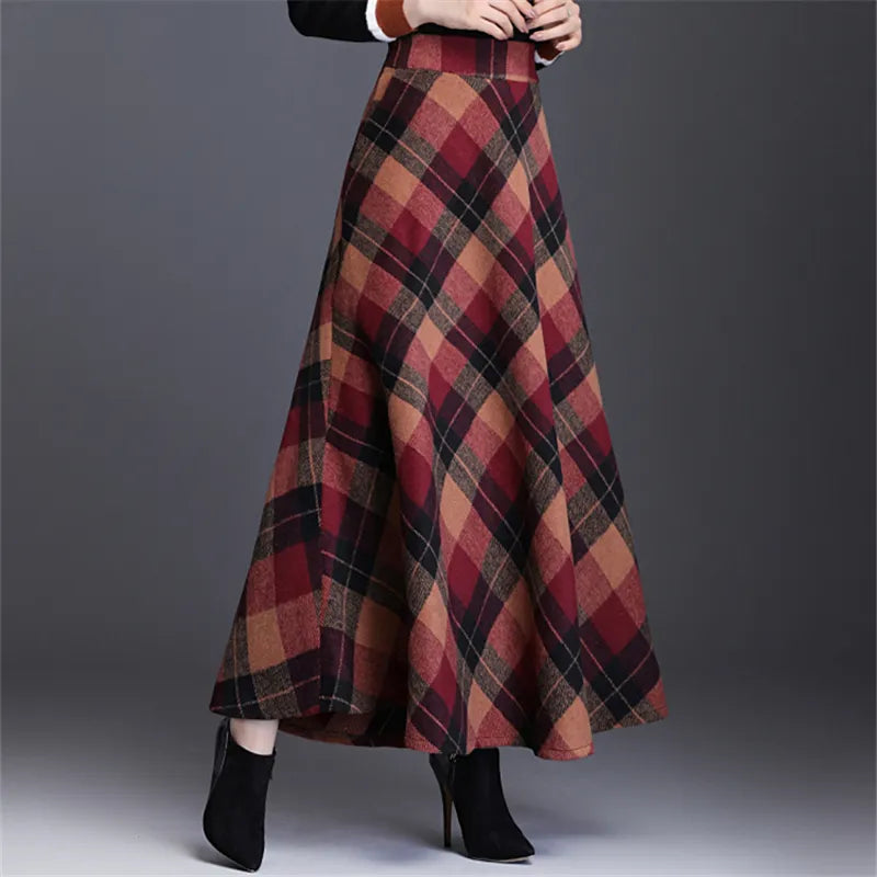 Neophil Woolen Warm S-3XL Thick Plaid Skirts 2023 Winter Women England Style Pockets Midi Pleated A-Line Wool Tartan Skirt S9216