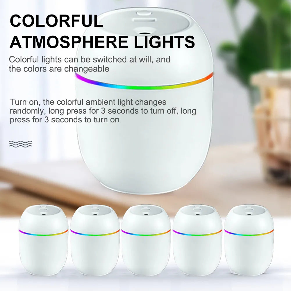 Portable USB Air Humidifier 250ML Essential Oil Diffuser 2 Modes Auto Off with LED Light for Home Car Mist Maker Face Steamer