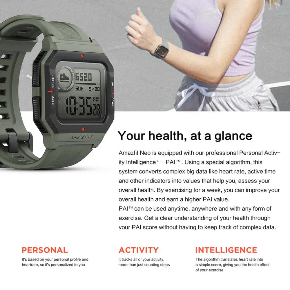 [Refurbished] Amazfit Neo Smartwatch 5ATM Rugged Smart Watch For Men Outdoor Sports Monitor Smart Watch for Android  iOS Phone