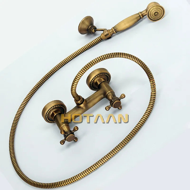 . Antique Brass Bathroom Bath Wall Mounted Hand Held Shower Head Kit Shower Faucet Sets YT-5315