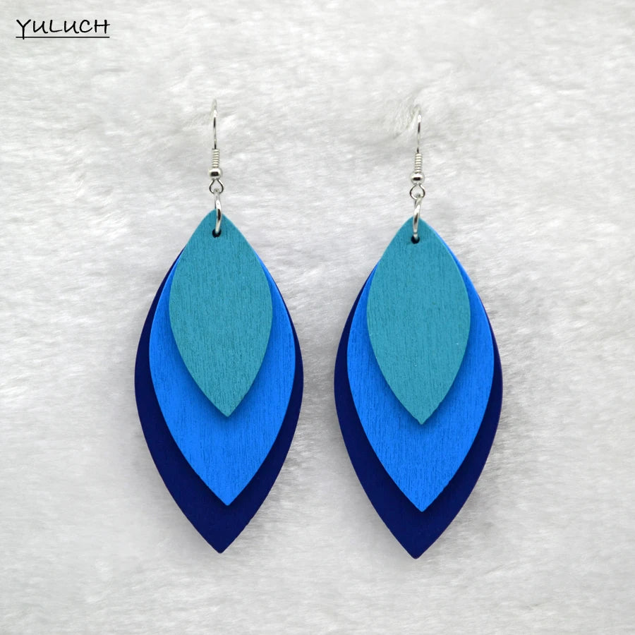 charm Leaf wood earrings earring accessories three color long  carton statement jewelry for woman 2016 design new