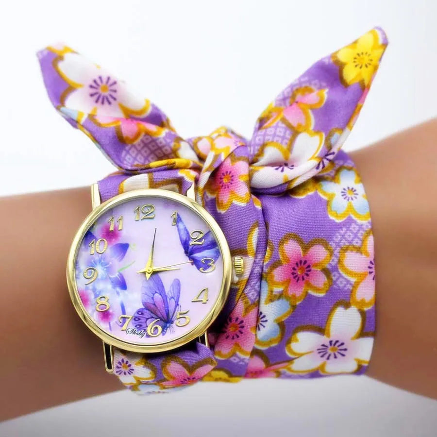 Shsby Brand Design Ladies Flower Cloth Wristwatch Fashion Women Dress Watch High Quality Fabric Watch Sweet Girls Bracelet Watch