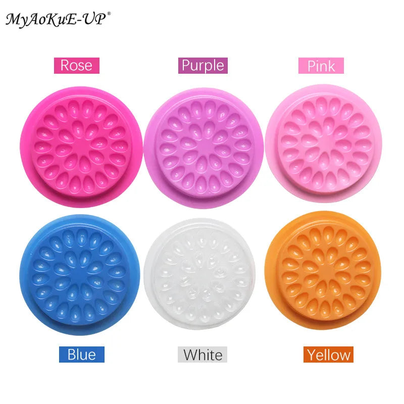 HOT 100pcs Colorful Disposable Plastic Flower Eyelash Holder Sticker Glue Adhesive Pallet For Eyelash Extension Makeup Tools