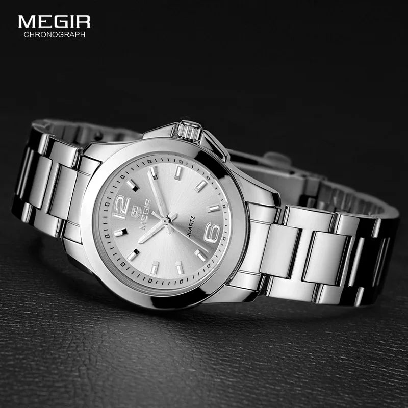 MEGIR Women's Simple Round Dial Quartz Watches Stainless Steel Waterproof Wristwatch for woman MS5006L