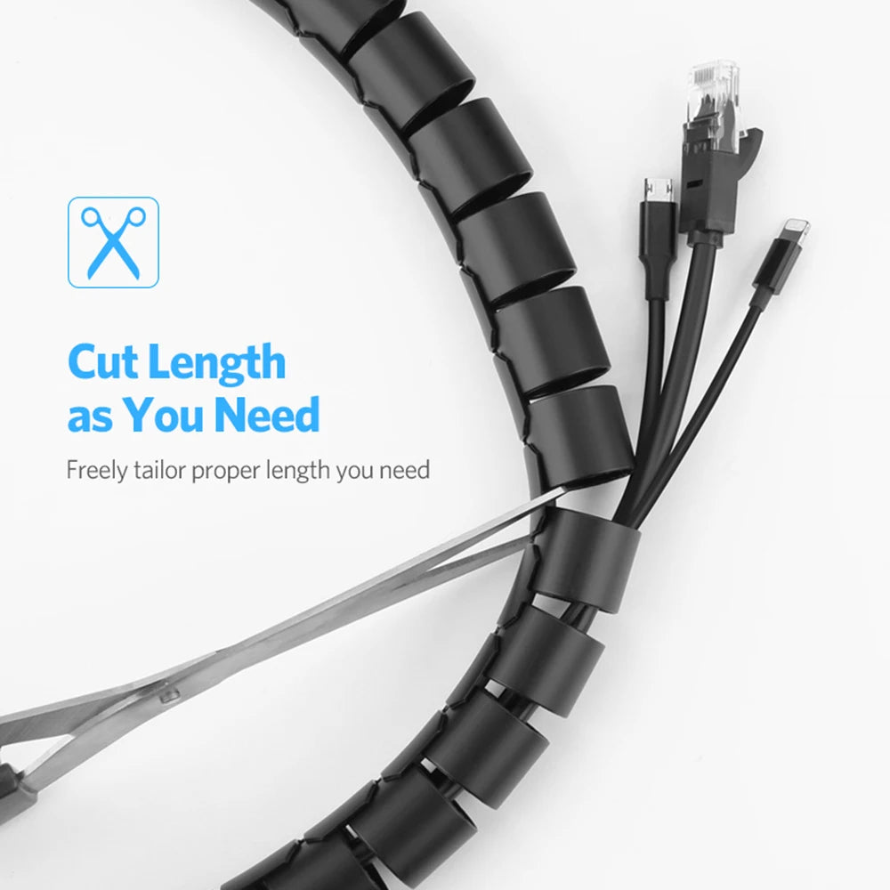 1.5/2M 16/10mm Flexible Spiral Cable Wire Protector Cable Organizer Computer Cord Protective Tube Clip Organizer Management Tool
