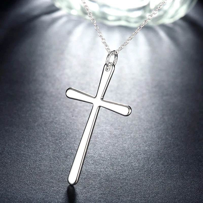 925 Silver Cross Pendant Necklace Chain For Women Men Party Silver Necklaces Jewelry