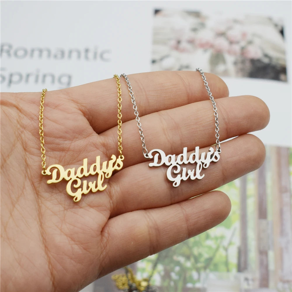 Daddy's Girl Pendant Necklace For Babygirl Stainless Steel Collier Femme Kids Daddy Gift Fathers Day Family Jewelry Men Choker