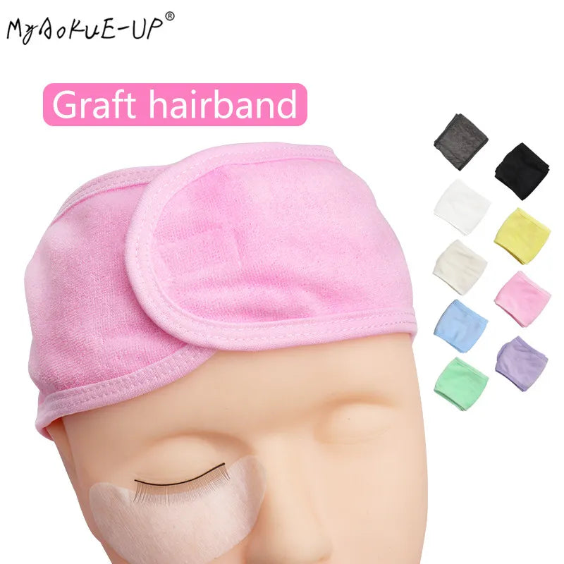 1 PC Makeup Hairband Eyelashes Extension Spa Facial Headband Makeup Wrap Head Terry Cloth Headband Stretch Towel with Magic Tape