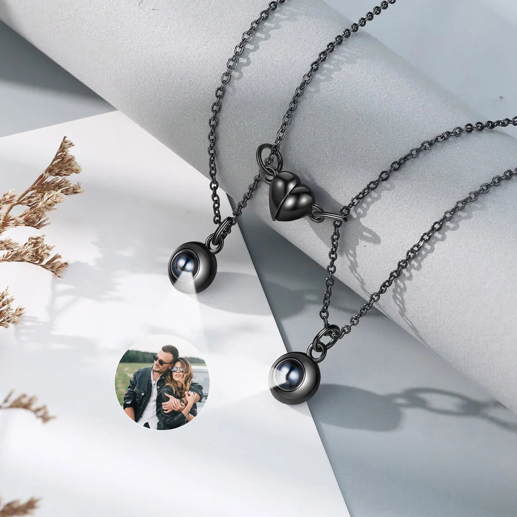 Custom Projection Photo Necklace For Couples Stainless Steel Necklace With Personalized Photo Projection Valentine Jewelry Sets