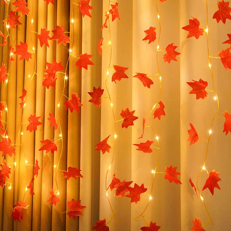 LED Maple Leaf Rattan Light String USB Copper Wire Curtain Lights For Garden Home Living Room Thanksgiving Decoration
