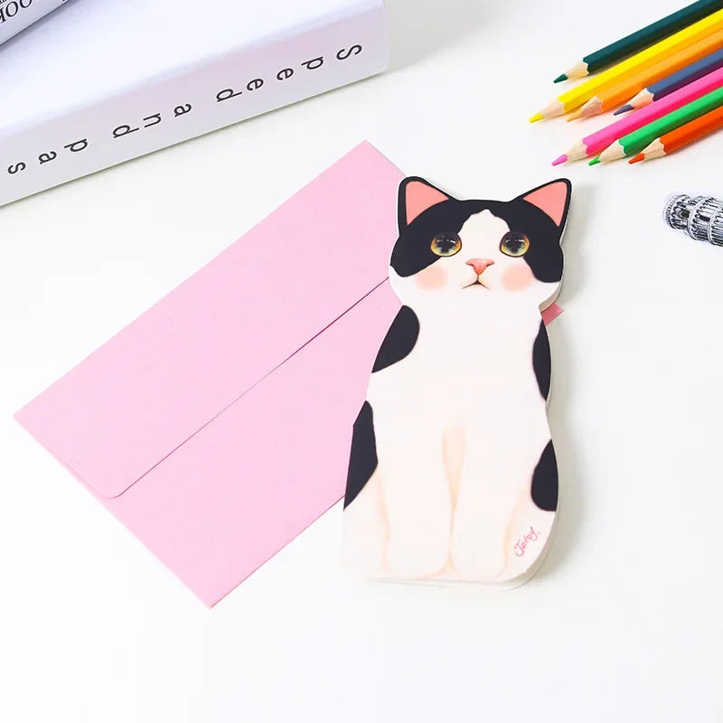 5Pcs Greeting Cards Retro DIY Handmade Dried Flower Thank You Note Black White Yellow Cats Birthday Party Decoration