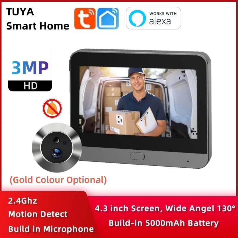 Home Smart Tuay Wireless Wifi Peephole Video Door Camera 3MP One Way Audio Security Door Eye With Camera For Apartment