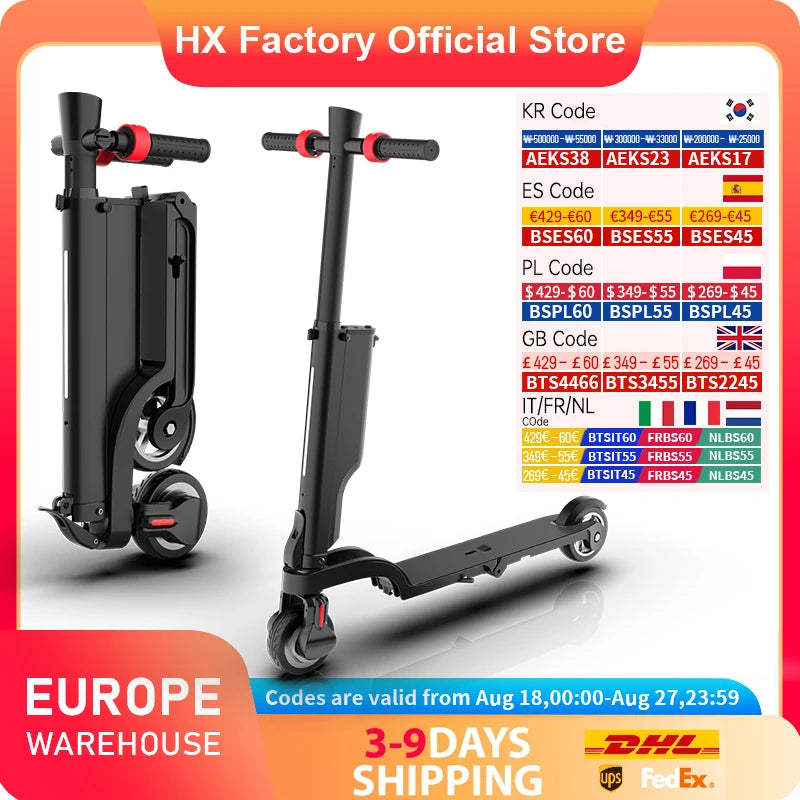 HX X6 electric scooter Foldable 350W 25KM/H Electric scooters 7.5AH 36V E Scooter 5.5 Inch Escooter for Adults