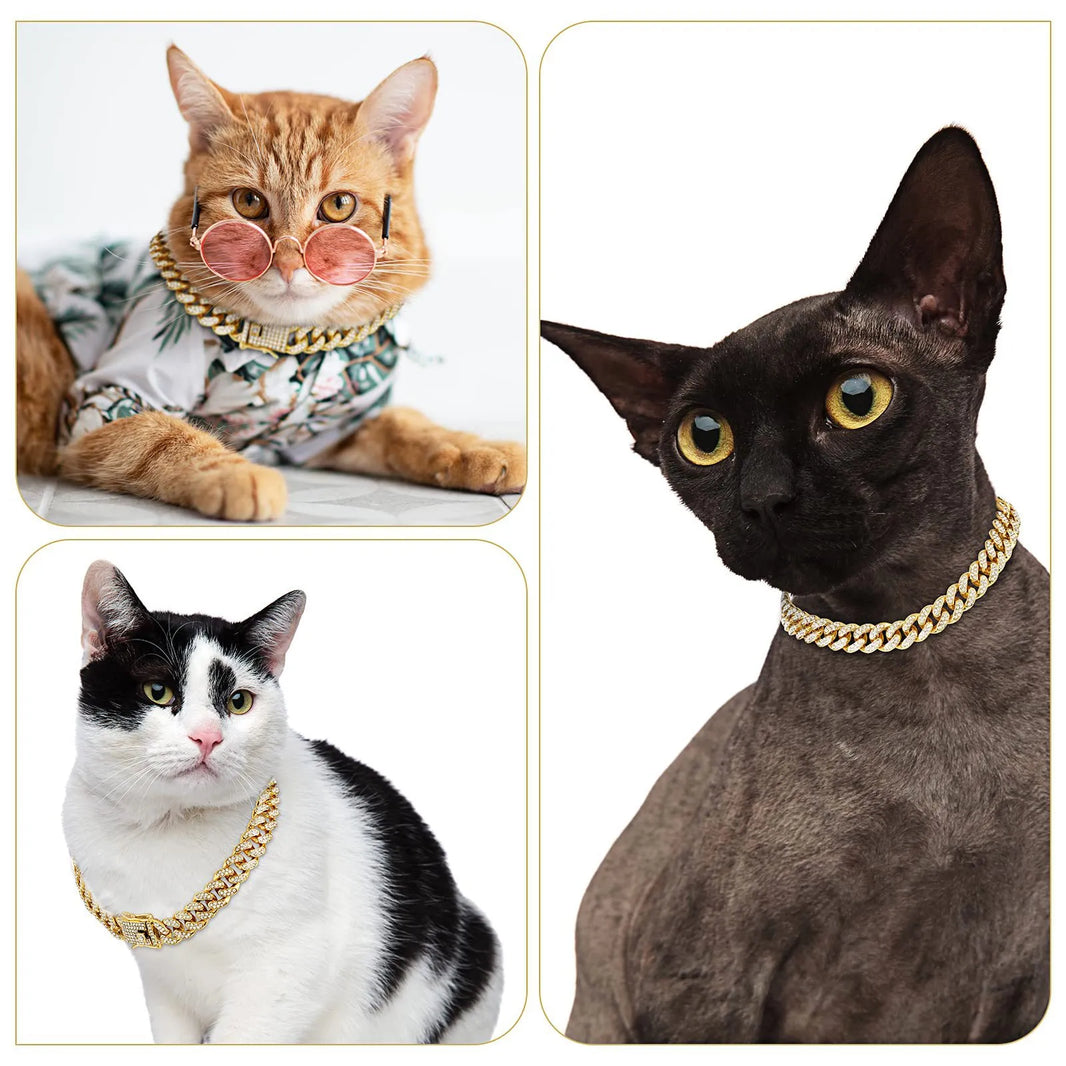 Dog Chain Diamond Cuban Collar Walking Metal Chain Collar with Design Secure Buckle, Pet Cat Cuban Collar Jewelry Accessories