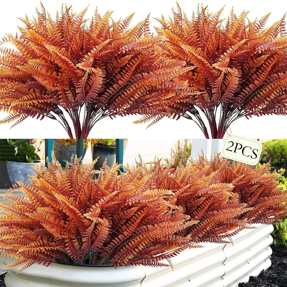 2pcs Artificial Plants Fake Boston Ferns Bushes Greenery UV Resistant Home Garden Outdoor Autumn Decor Thanksgiving Halloween