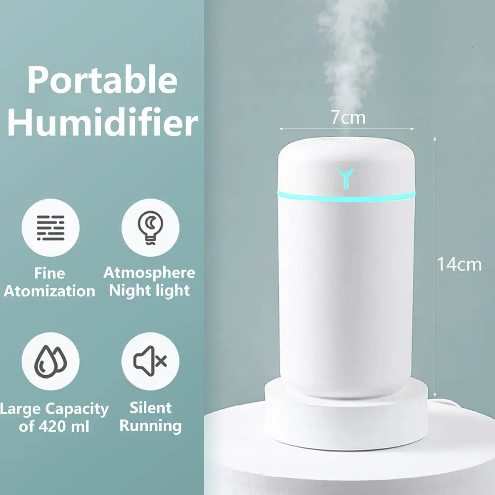 Portable 420ml Air Humidifier Aroma Oil Humidificador for Home Car USB Cool Mist Sprayer with Colorful Soft Night Light Purifier