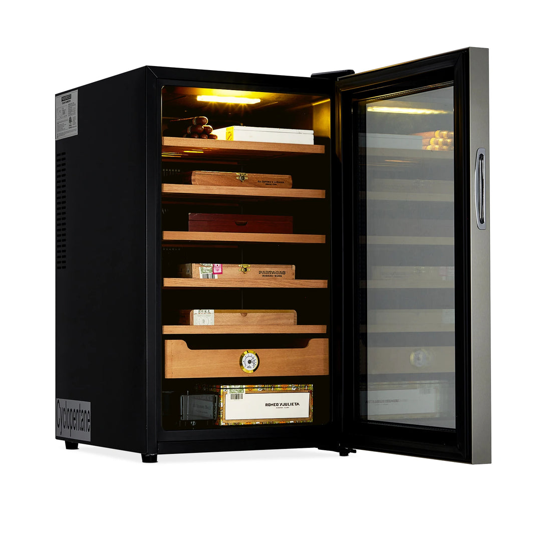 Cigar Humidor Cabinet, 3 in 1 Electric Humidor with Hygrometer, Humidifier, Cooling Fan & Spanish Cedar Lining, Lights Control