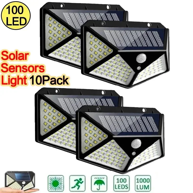 100 LED Solar Wall Lights 1/2/4Pcs Outdoor Solar Lamp PIR Motion Sensor Solar Powered Sunlight Street Light for Garden Light