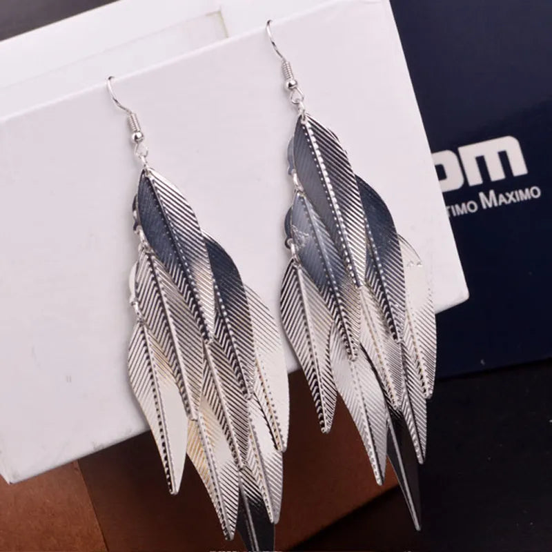 Baroque Vintage Leaf Drop Long Earrings Willow Fringed Tassel Gold Color Earrings for woman Fashion Pendientes Mujer Jewelry