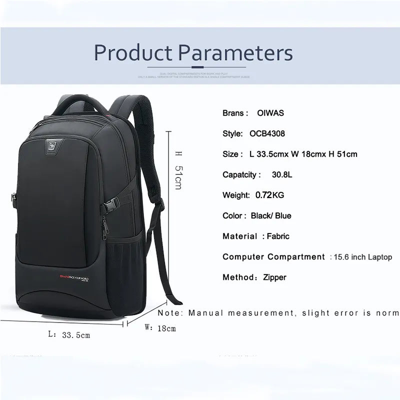 OIWAS Travel Multifunction Backpack Fashion Zipper Open Bag Men's Backpack Laptop High Quality Male Women Business Classic Bags
