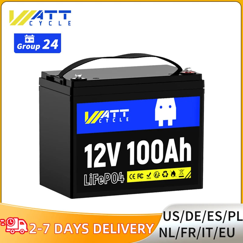 WattCycle Lithium Battery 12V 100Ah Compactly Designed A+ Cells LiFePO4 Battery For RV, Vans, Campers, Home Storage and more