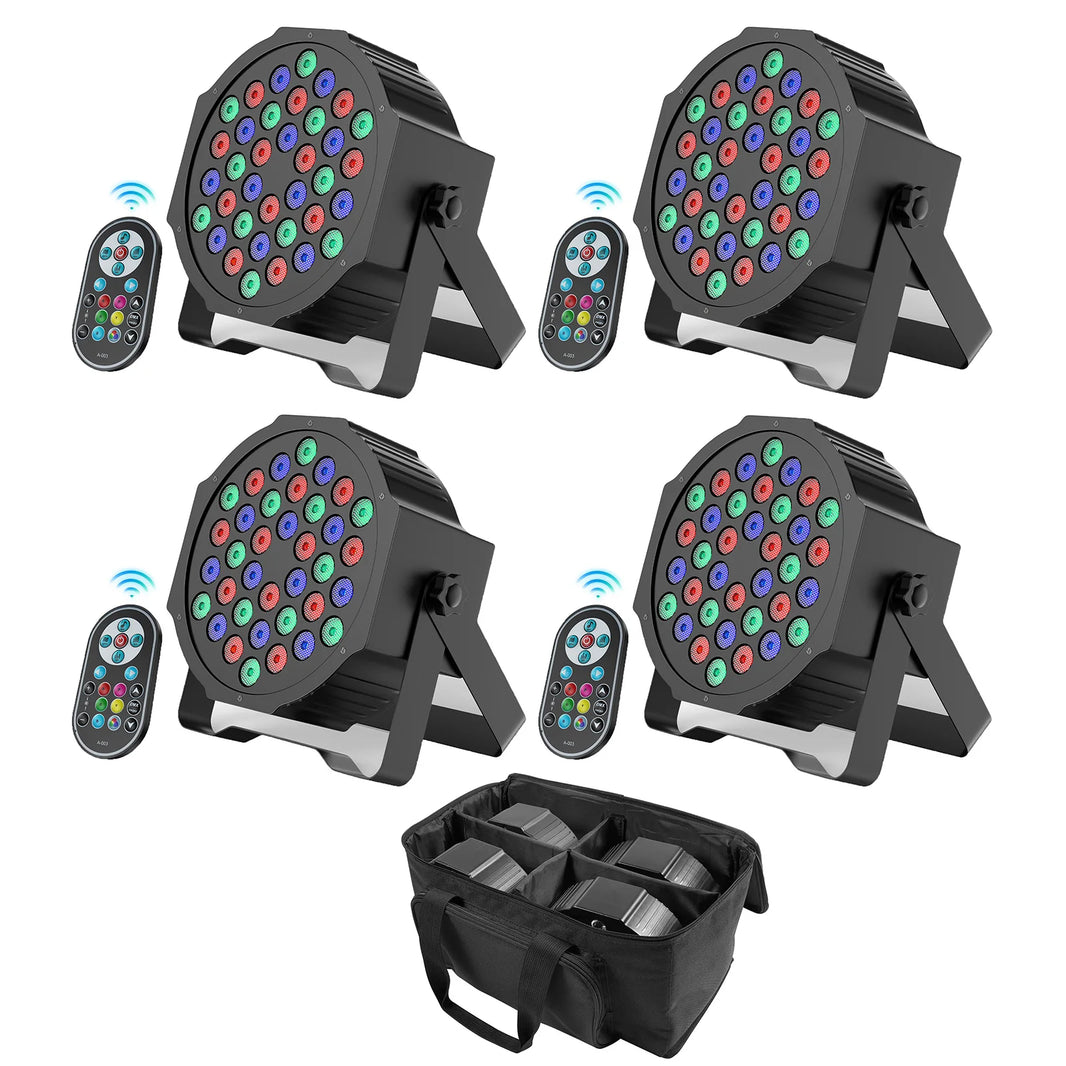 U'King 4PCS 36 LED Par Light with Bag DMX512 RGB LED Stage Flat Par Light Sound Activated Effect for DJ Party Disco Stage Light