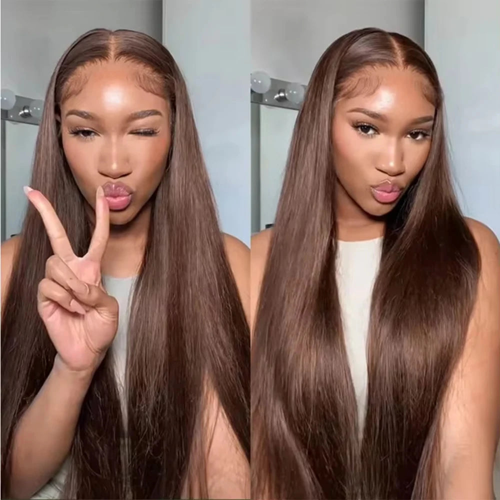 Chocolate Brown Straight Lace Front Wigs 13x6 Transparent Lace Frontal Wig Pre Plucked Remy 13x4 Brazilian Human Hair Wigs