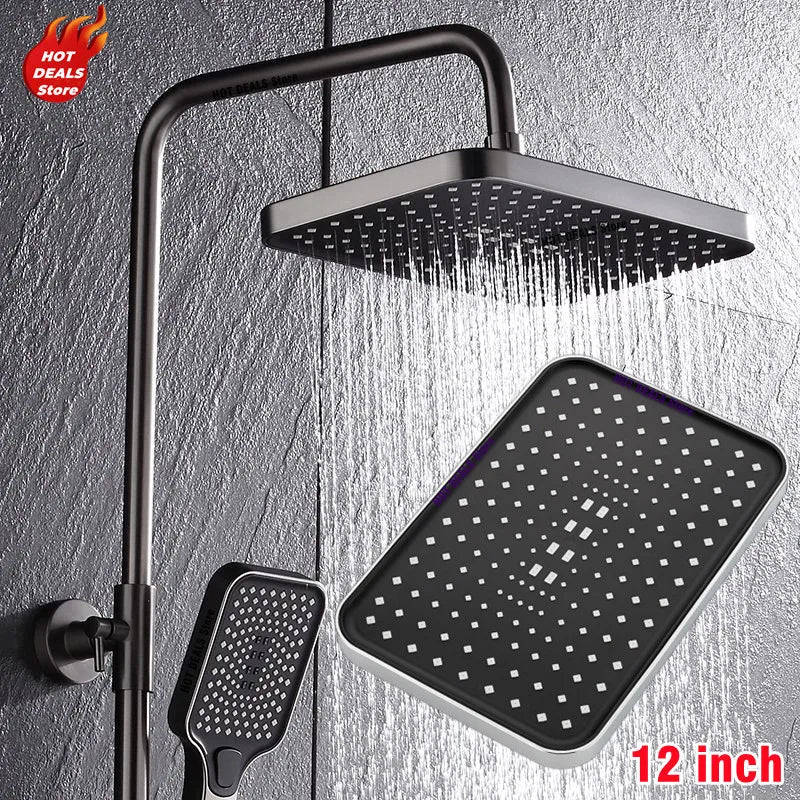 Big Panel Large Flow Supercharge Rainfall Ceiling Mounted Shower Head 360 Rotation High Pressure Abs Thicken Bathroom Shower