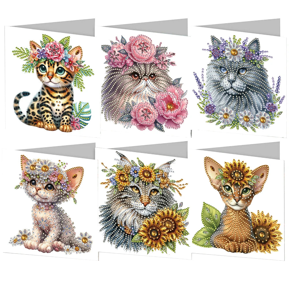 6pcs 5D Rhinestone Embroidery Arts Cards Kits Diamond Painting Greeting Thank You Card Arts Crafts for Birthday Thanksgiving Day