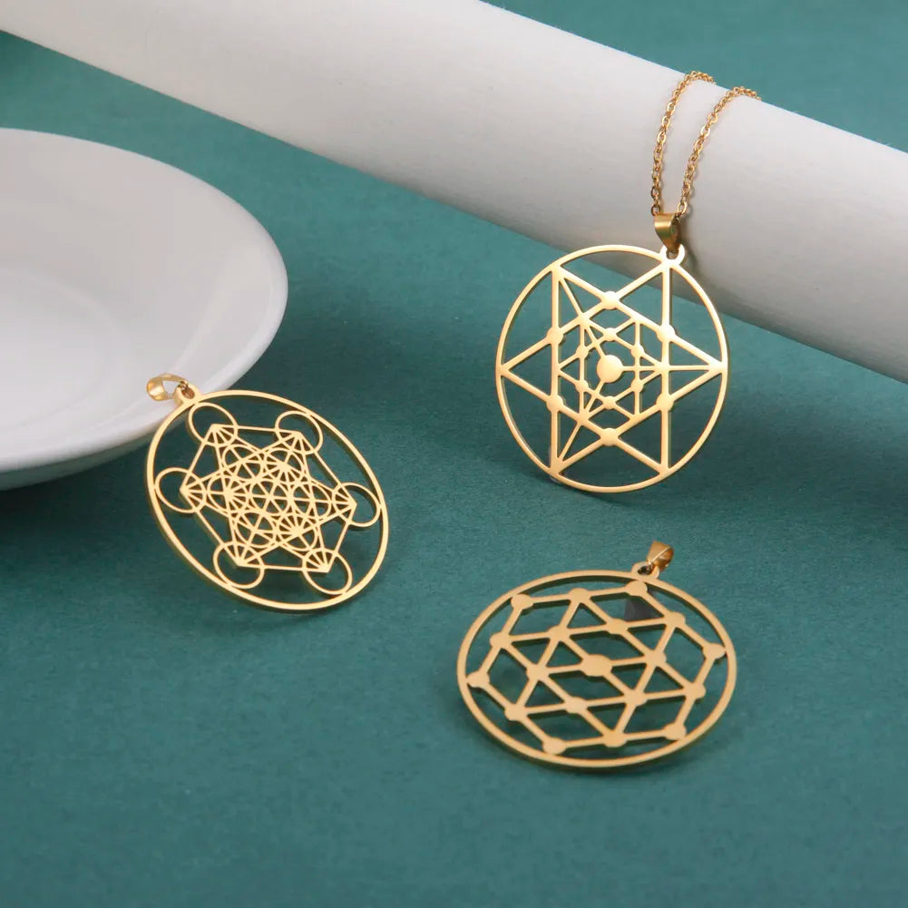 Gold Plated Flower of Life Pendant Necklace for Women Mandala Chakra Stainless Steel Charms Jewelry Sacred Geometry Amulet Gift