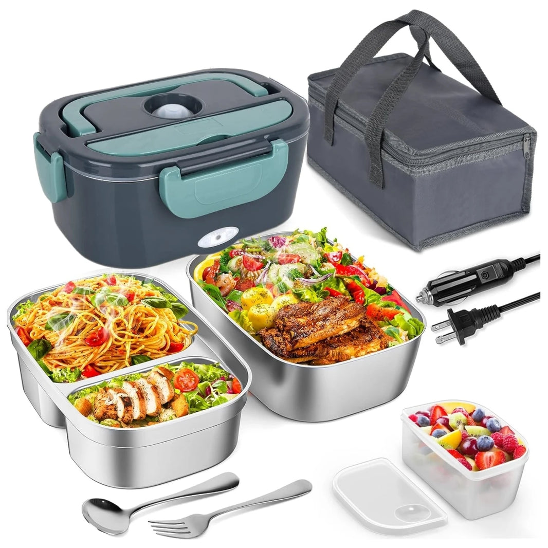 Electric Lunch Box for Adults-60W Fast HeatedLunch Box for Men&Women with Dual 1.5LStainless Steel Containers Fast Heating Porta