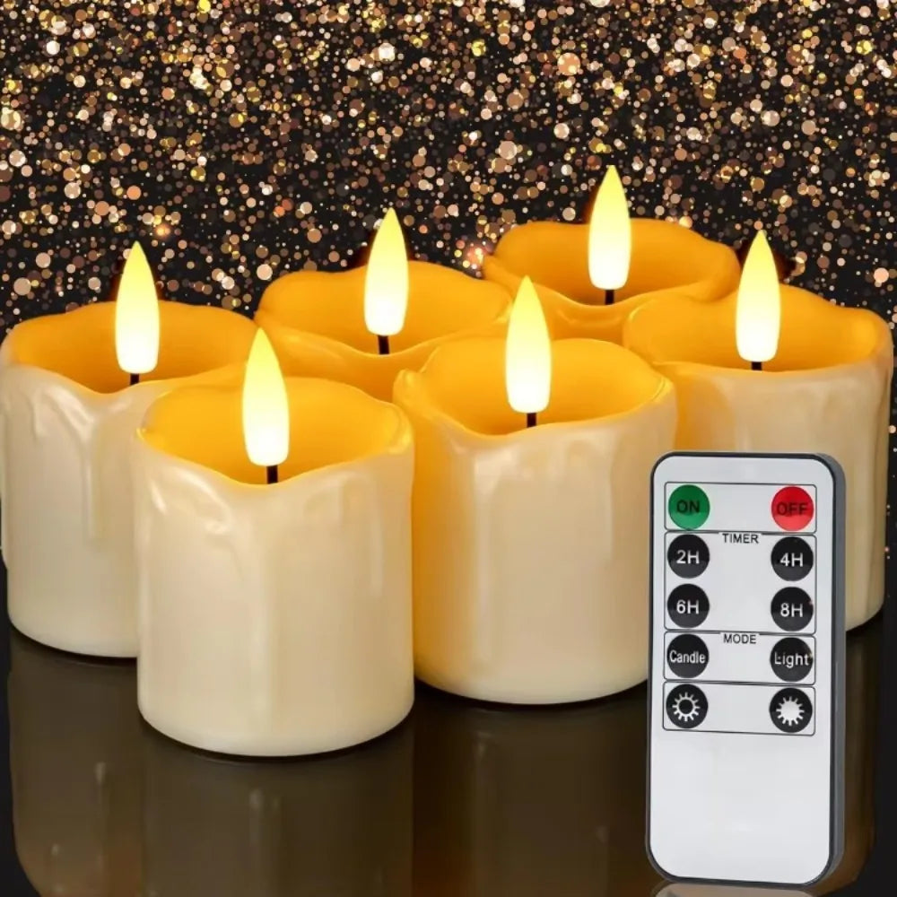 6Pc Real Wax LED Tea Light Candles with Timer 300+Hour Realistic Black Wick Battery Operated Candles for Wedding Christmas Decor