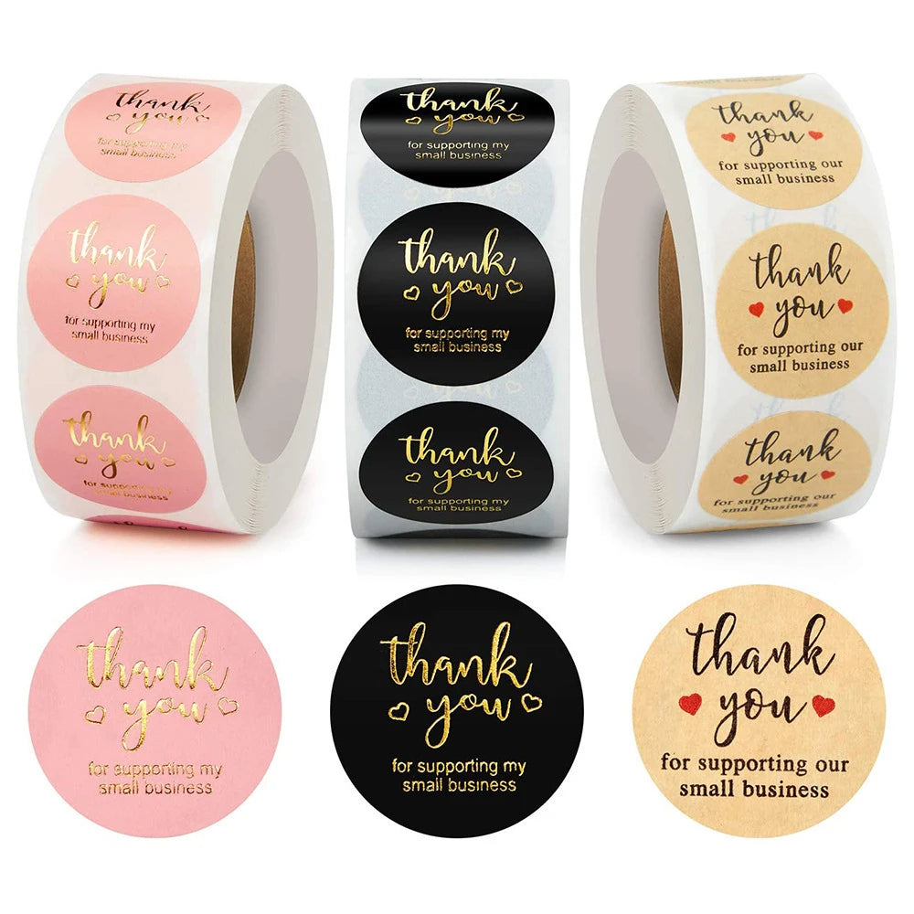 Thank You For The Stickers Stickers Pink And Black Hot Stamping Sealing Envelope Gift, Wedding Roll Up And Circular Shape