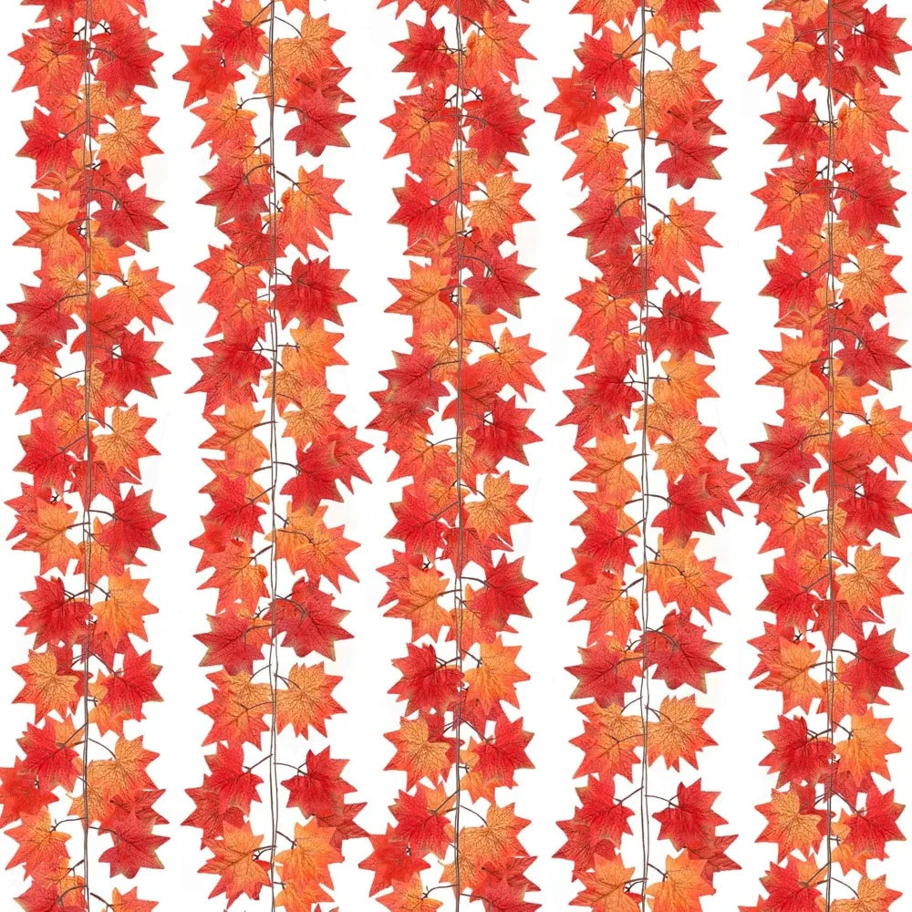 24 Pack Fall Leaf Garland, Hanging Vines Garland Artificial Fall Maple Leaves Thanksgiving Decor for Home Fireplace Party (Mixe