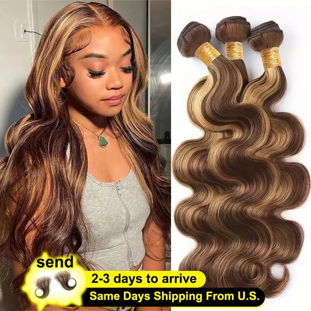 38 40 Inch Highlight Ombre Body Wave Bundles 100% Human Hair Colored P4/27 Honey Blonde Brazilian Raw Hair Bundles Eextensions