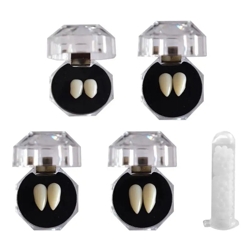 1 Pair Vampire Teeth Fangs Dentures Props Halloween Costume Props False Teeth Solid Glue Denture Adhesive Halloween Party Decor