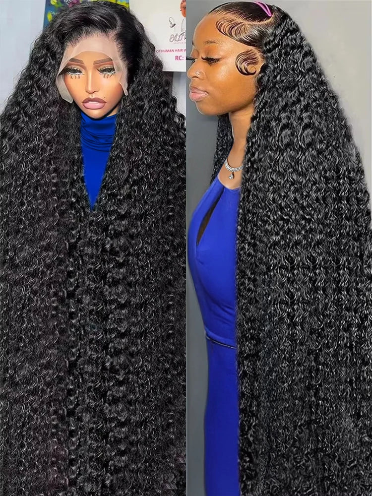 30 40 Inches Deep Wave 13x6 HD Transparent Lace Front Human Hair Wig Glueless 13x4 Curly Water Wave Lace Frontal Wigs For Women