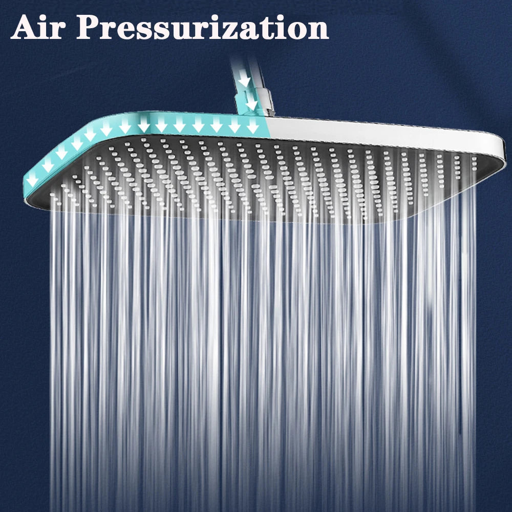 High Pressure Large Flow Supercharge Ceiling Mounted Shower Head Sliver Black Big Panel Rainfall Abs Shower Bathroom Accessories