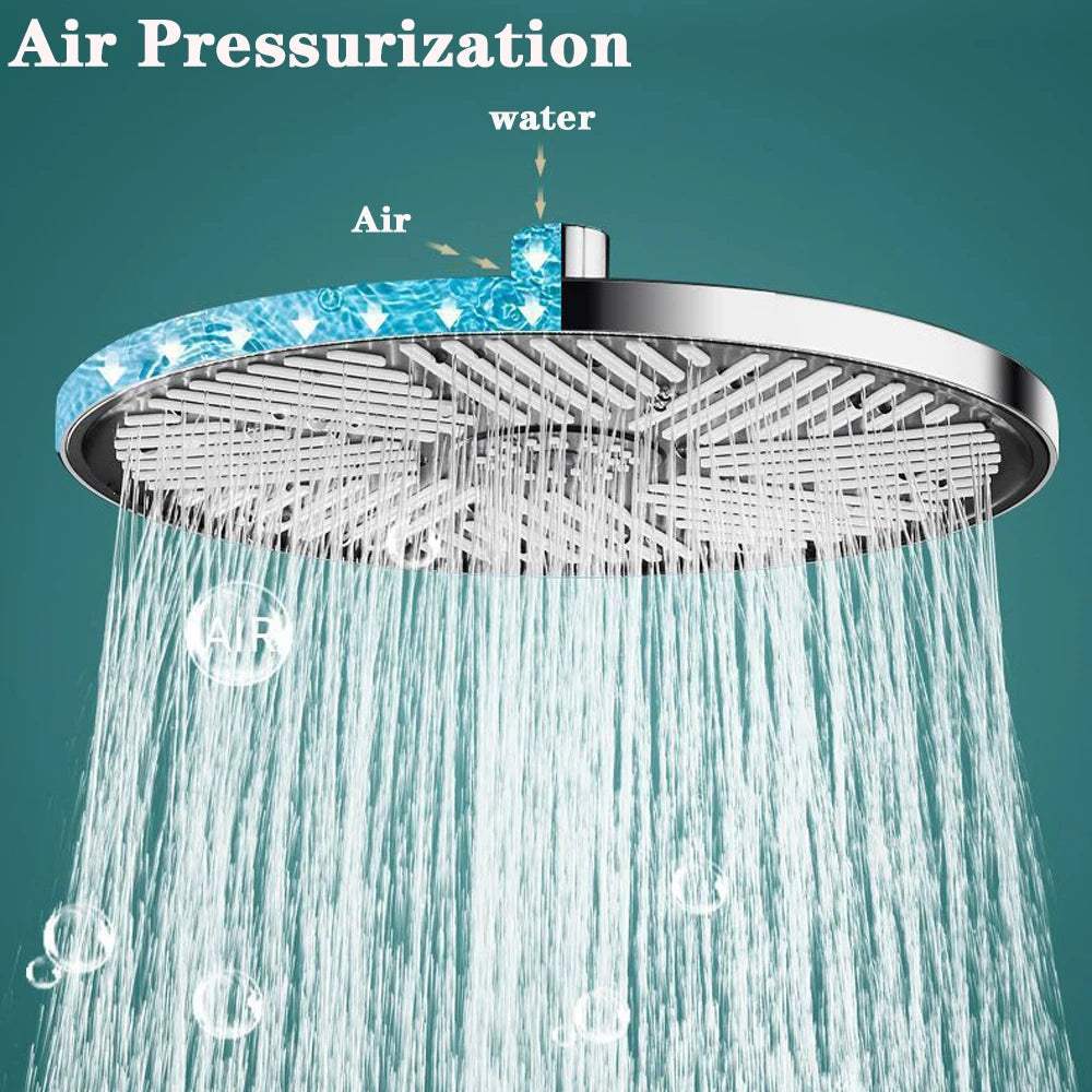 10 Inches Large Flow Supercharge Rainfall Shower Head Black High Pressure Water Saving Ceiling Mounted Shower Faucet Accessories