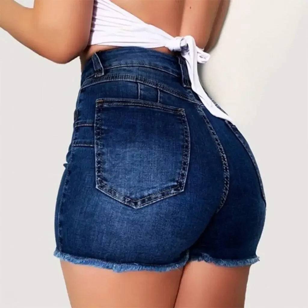 Shorts Denim Washed Women Jeans Tassel Solid High Waist Pockets Sexy Skinny Distressed 2025 Vintage Streetwear Spliced