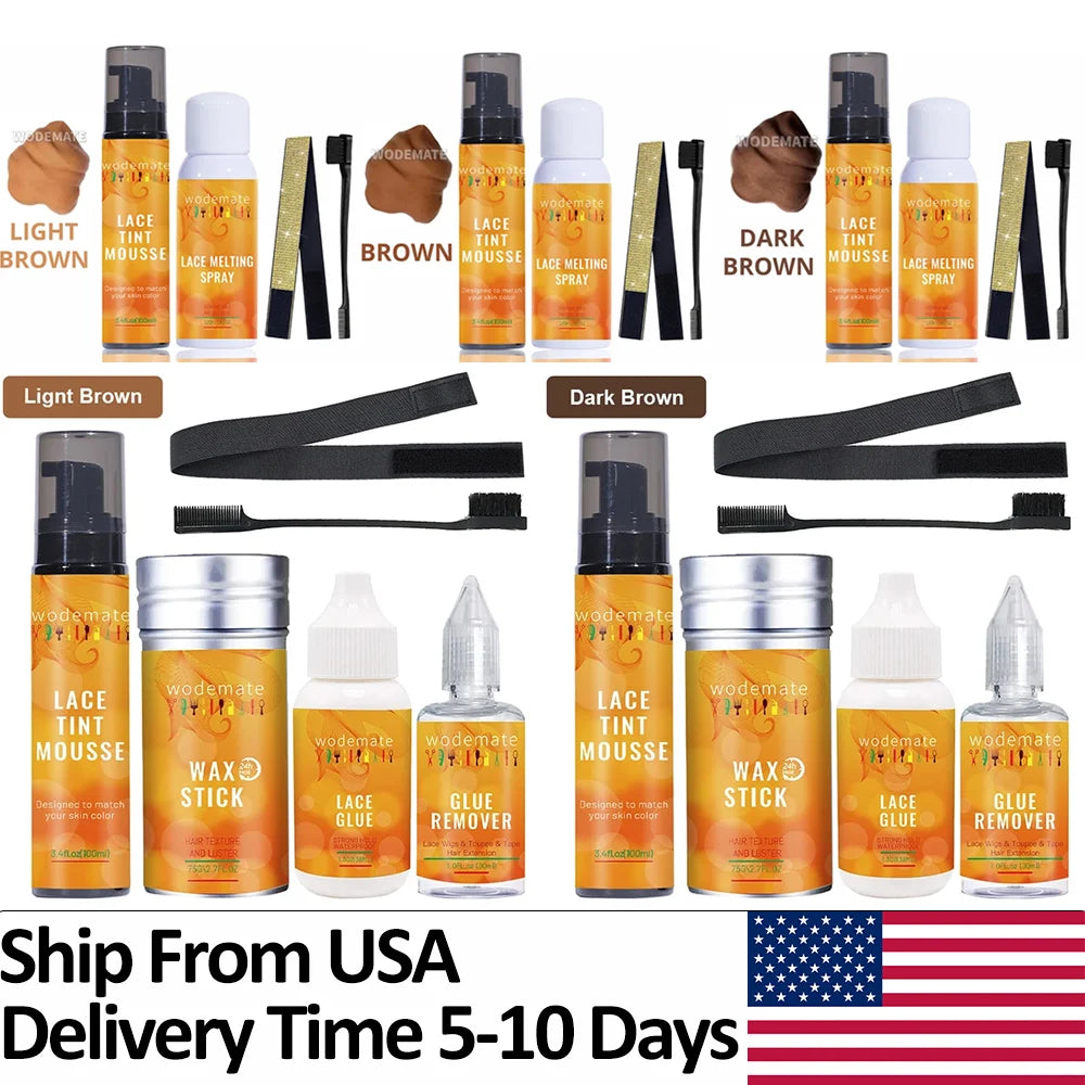 1/2/4/6PCS Lace Melting Spray Lace Tint Mousse Light Brown Wig Glue Waterproof Glue Remover Hair Wax Stick Melt Band With Brush