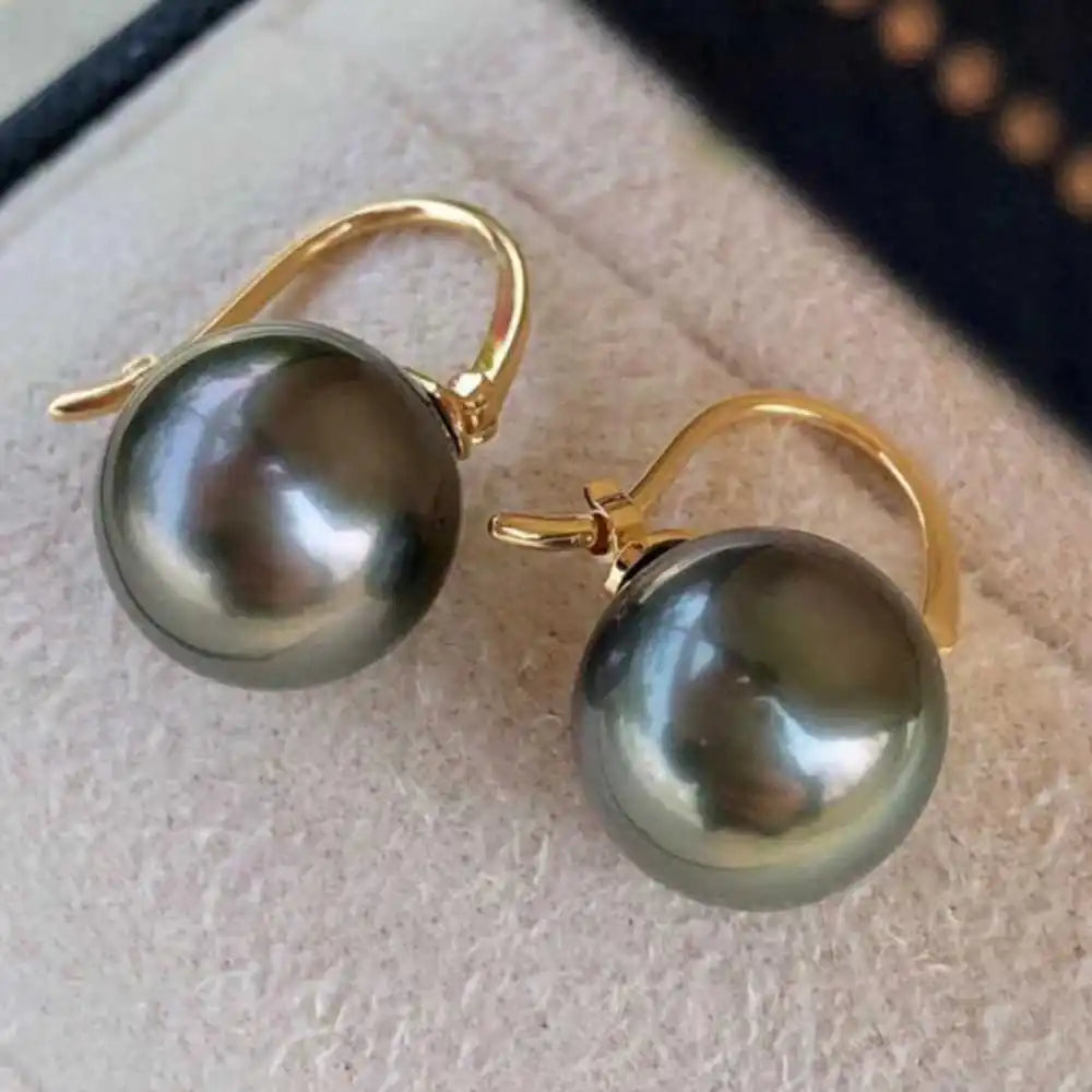 Highlights 16MM Black Shell Pearl Earrings 18K Thanksgiving Aquaculture Accessories Mother's Day Christmas Easter Diy