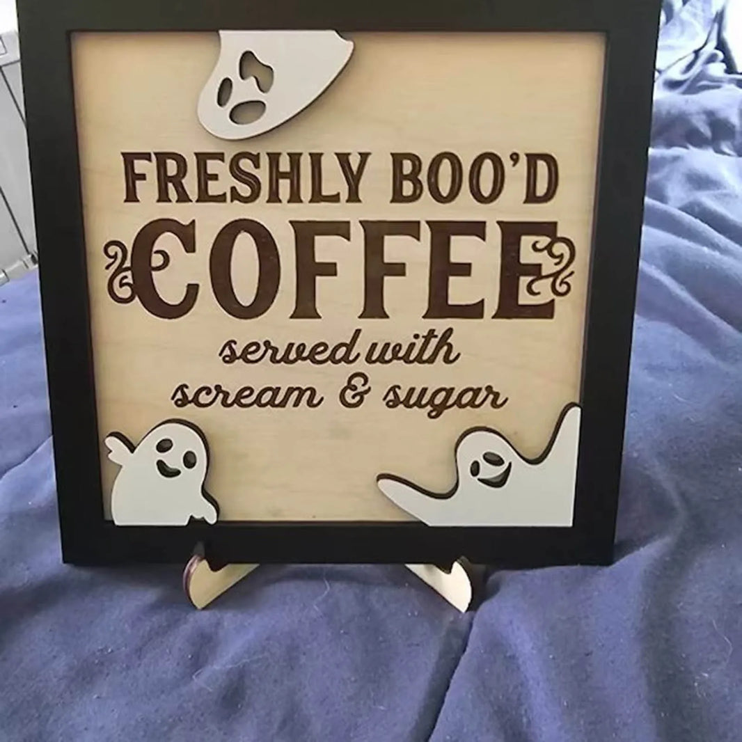 Fresh Ghostly Coffee Sign Tabletop Ornament Halloween Ornament Coffee Sign Halloween Kitchen Decoration With Bracket DecoraçãO