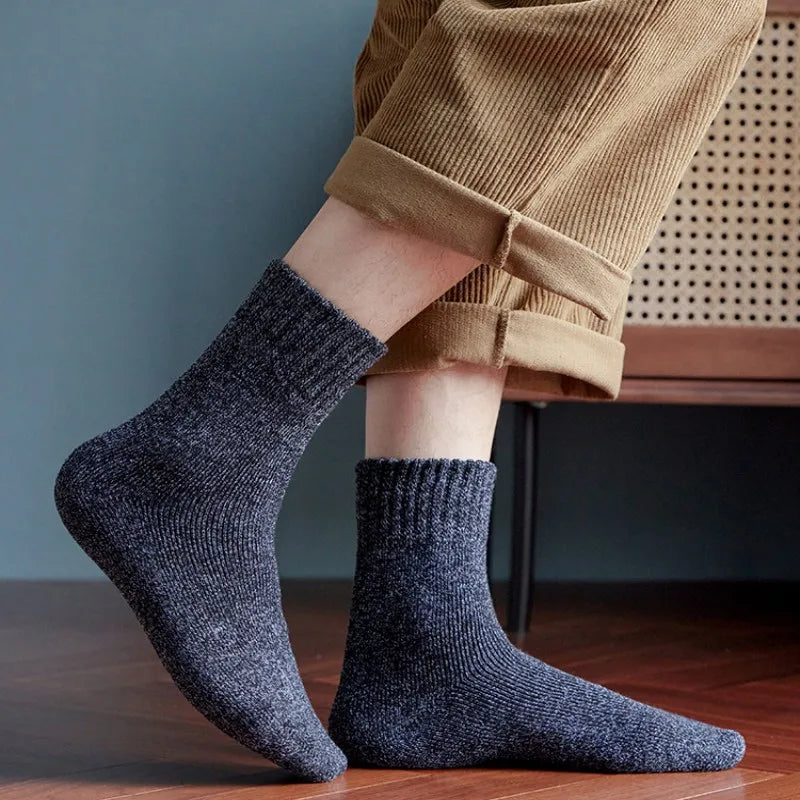 5 Pairs Socks Men Super Thicker Solid Sock Striped Merino Wool Rabbit Socks Against Cold Snow Russia Winter Warm Soft Male Sock