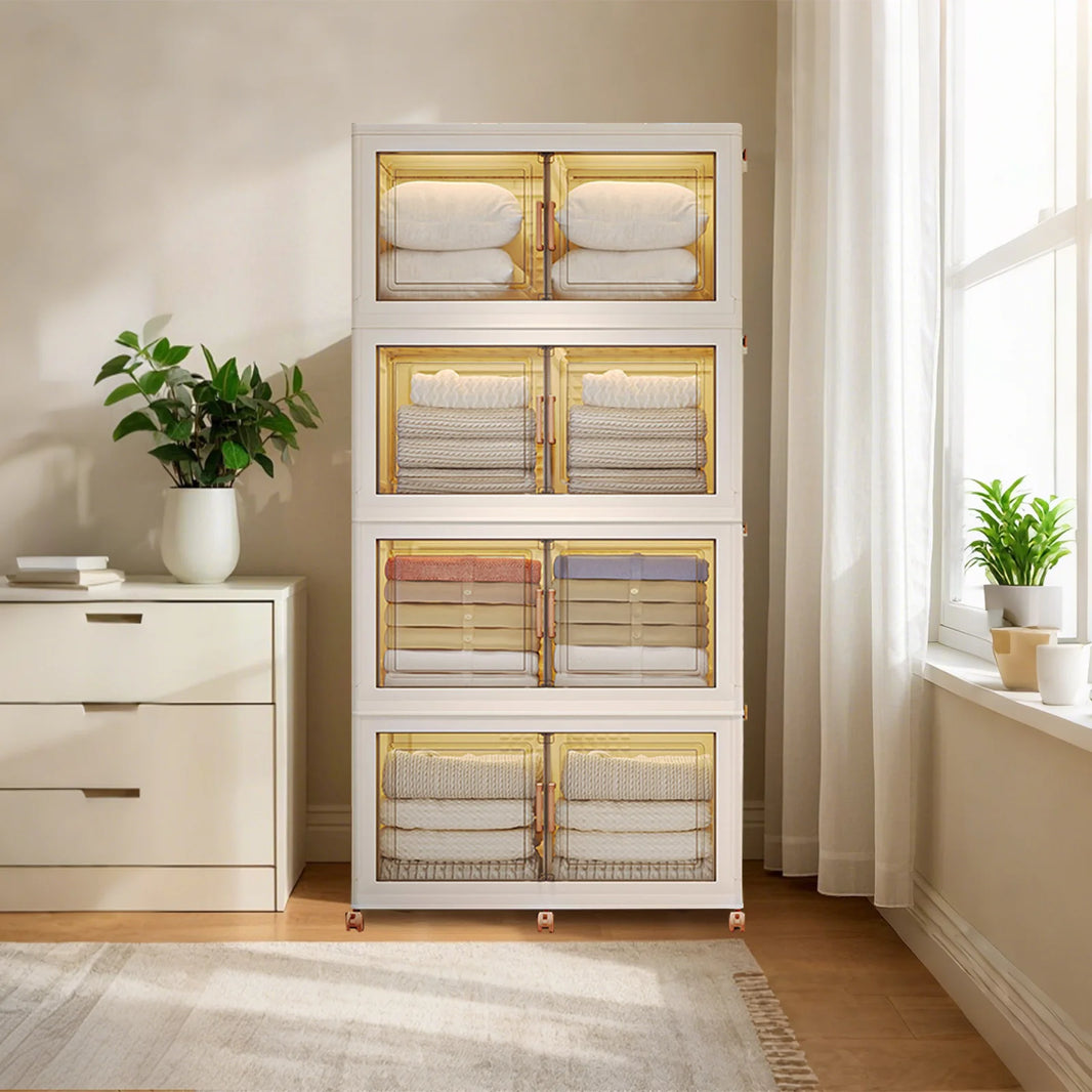 Plastic Wardrobe Snack Cabinet Storage Box Storage Cabinet Locker Living Room Home Storage Cabinet Folding Cream White Four Laye