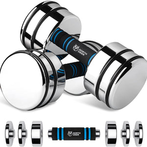 Steel Dumbbells Ultracompact & Adjustable Chrome Dumbbell with Foam Handles 5Lb 10Lb 15Lb 20Lb 30Lb 50Lb Home Gym Workout (Choice of Size)