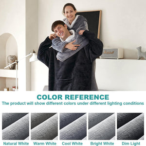 Wearable Blanket Sherpa Oversized Sweatshirt with Hoodie, Soft Warm Flannel Fleece Throw Blankets Sweatshirt with Sleeves and Pocket, One Size Fits All (Grey, Medium)…