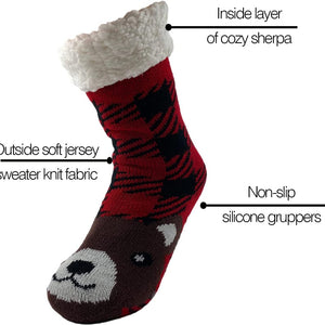 Sock Slippers for Women - 2 Pack Non Slip Socks - Fuzzy Socks Warm Socks with Grippers Sherpa Fleece Lined Thermal