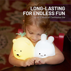 Silicone Night Light for Kids, Bear - 9 Soft Colors, Remote Sleep Timer - Rechargeable, Battery-Operated Light for Toddler, Baby, Girls, Boys - Bedroom, Nursery