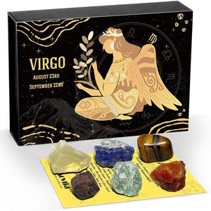 Virgo Crystals Gift Set, Zodiac Signs Healing Crystals Birthstones with Horoscope Box Set Virgo Astrology Crystals Healing Stones Gifts